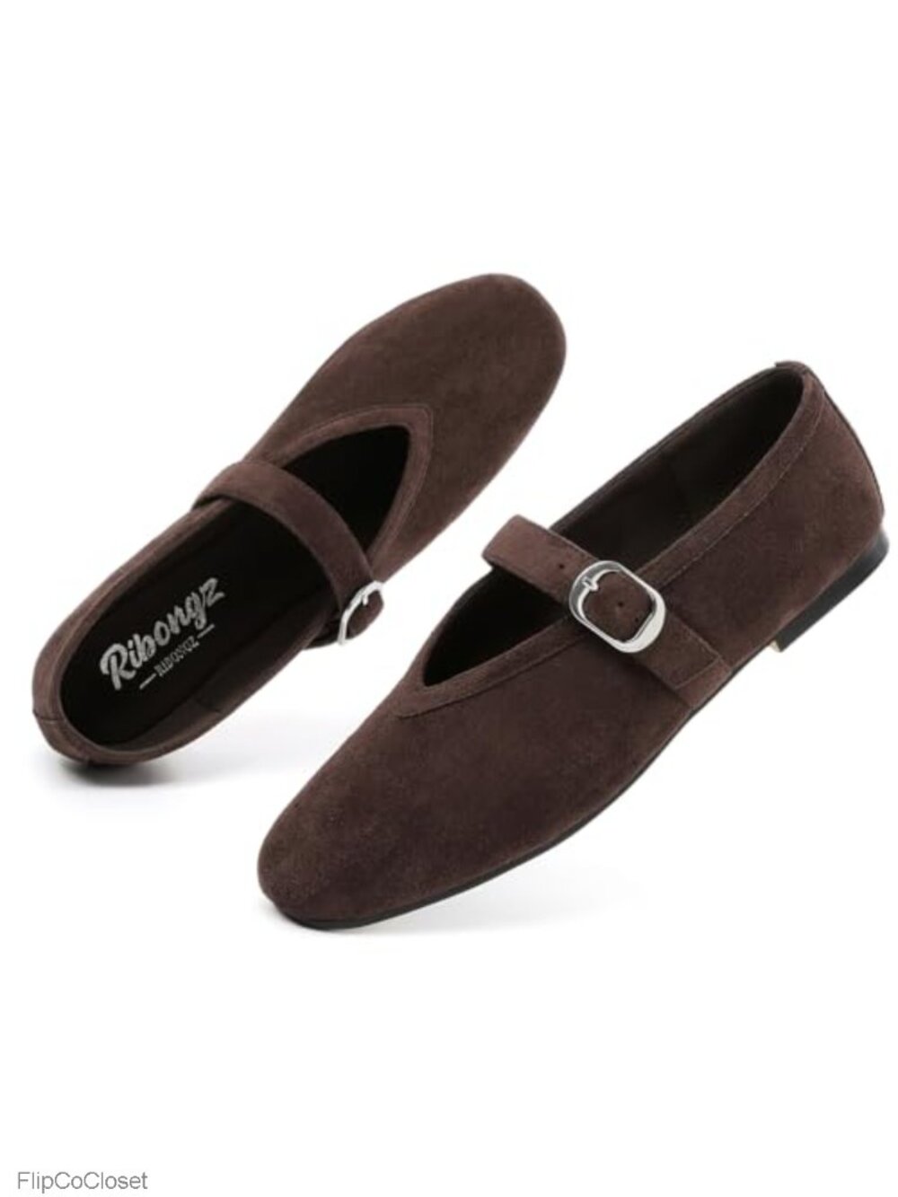 Mary Jane Ballet Flats Suede Round Toe Buckle Strap Slip-On Shoes